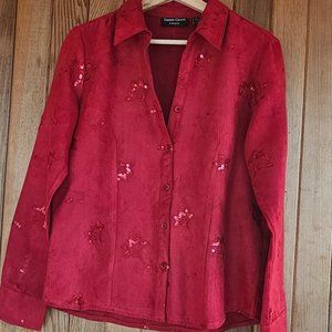 NEW Lemon Grass Studios Red Button Down With Sequin Details